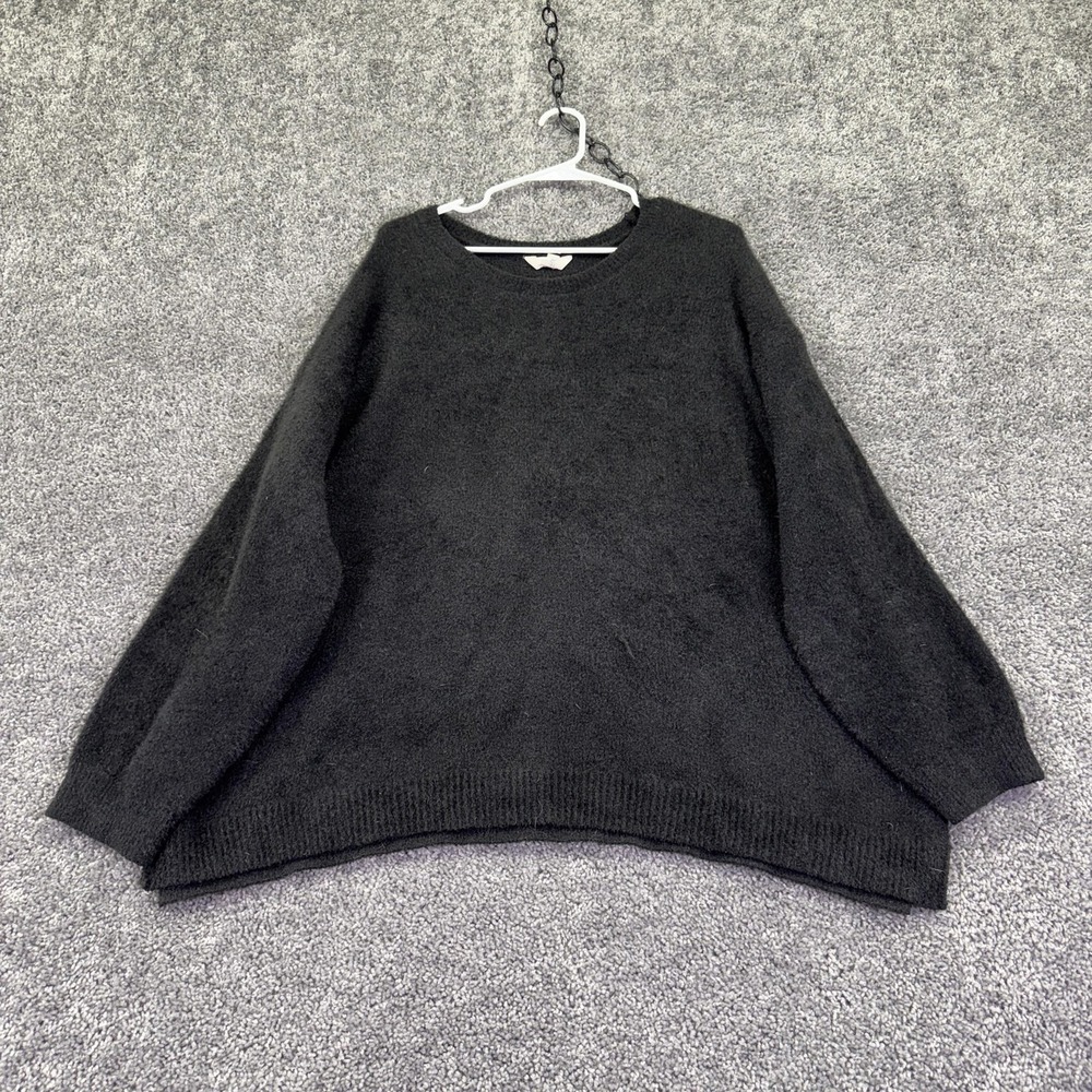 Terra & Sky Sweater Womens 1X Black Crew Neck Fuzzy Knit Pullover Plus Casual
